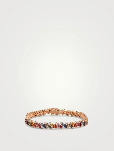 Fireworks 18K Rose Gold Tennis Bracelet Rainbow Sapphires And White Diamonds