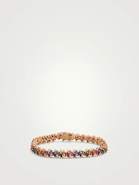 Fireworks 18K Rose Gold Tennis Bracelet Rainbow Sapphires And White Diamonds