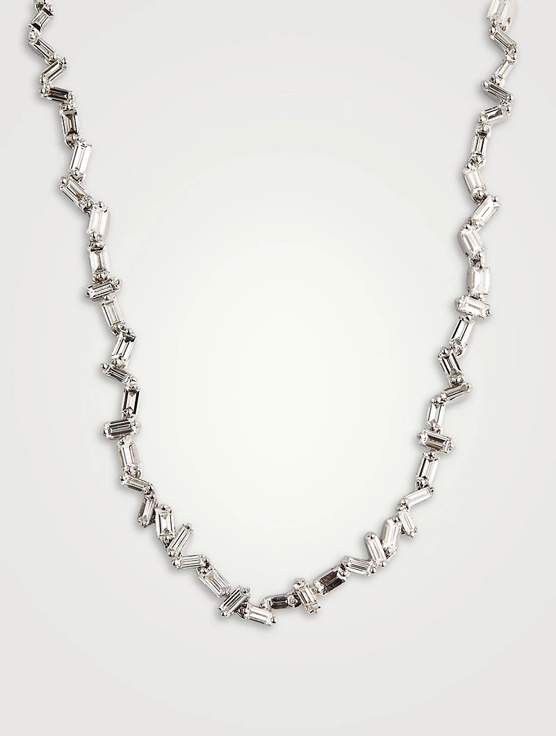 Fireworks 18K White Gold Zig-Zag Tennis Necklace With Diamonds