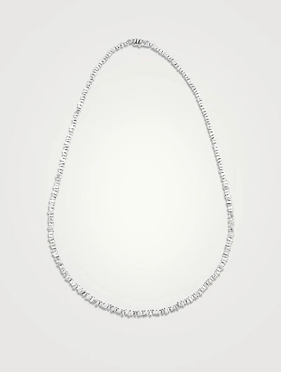 Mini Fireworks 18K White Gold Tennis Necklace With Diamonds