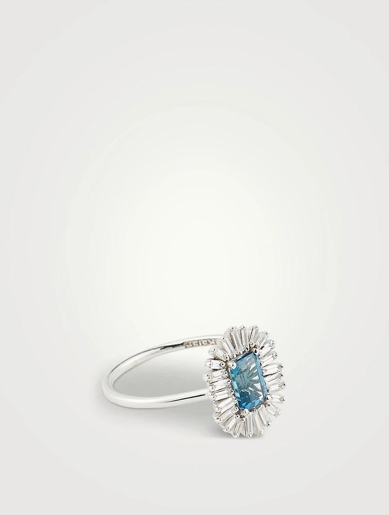 One-Of-A-Kind 18K White Gold Ring With London Blue Topaz And Diamonds