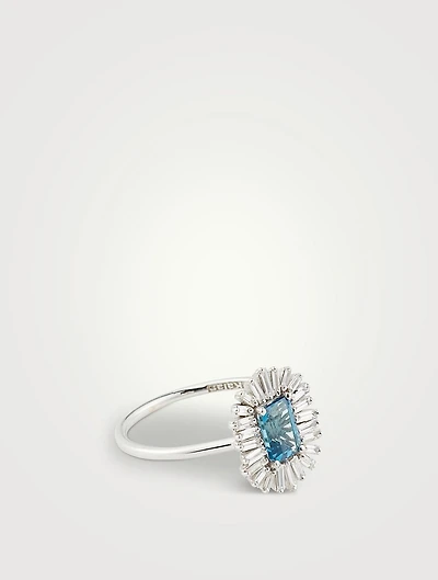 One-Of-A-Kind 18K White Gold Ring With London Blue Topaz And Diamonds