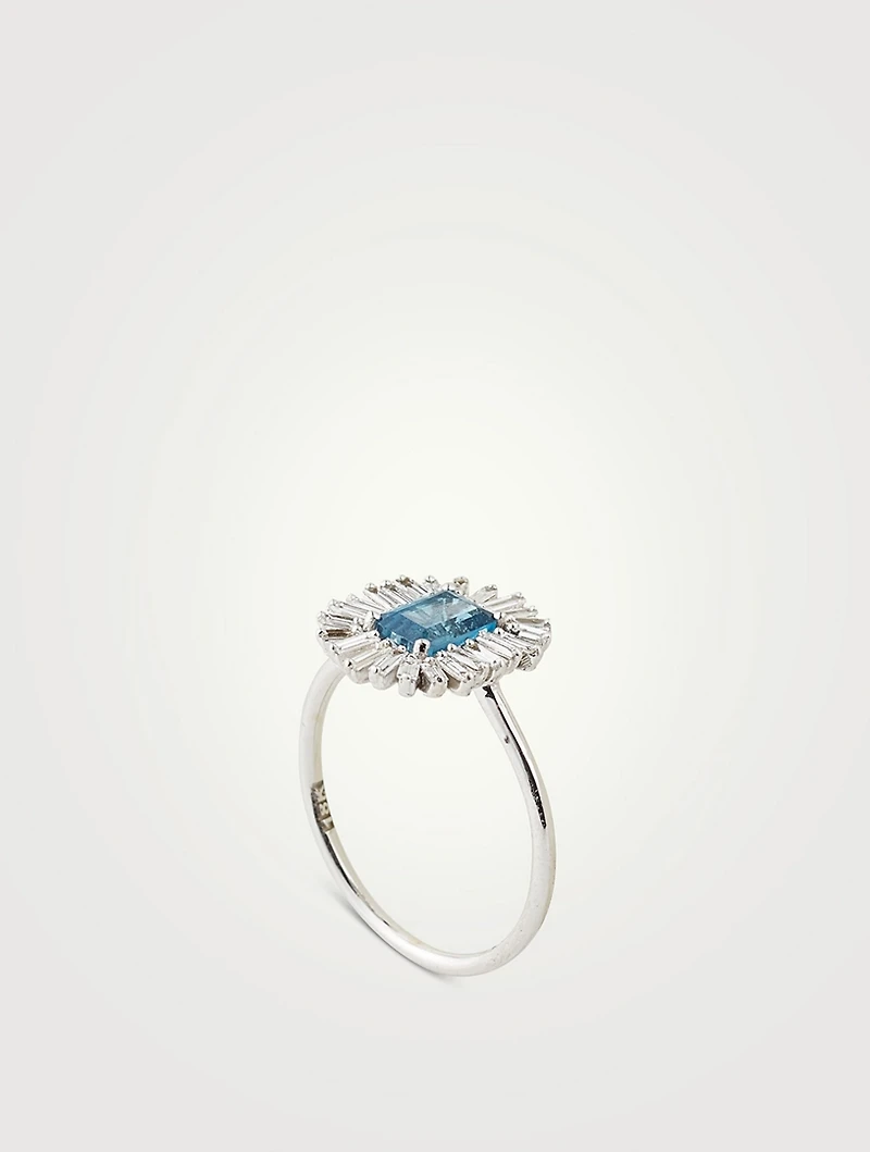 One-Of-A-Kind 18K White Gold Ring With London Blue Topaz And Diamonds