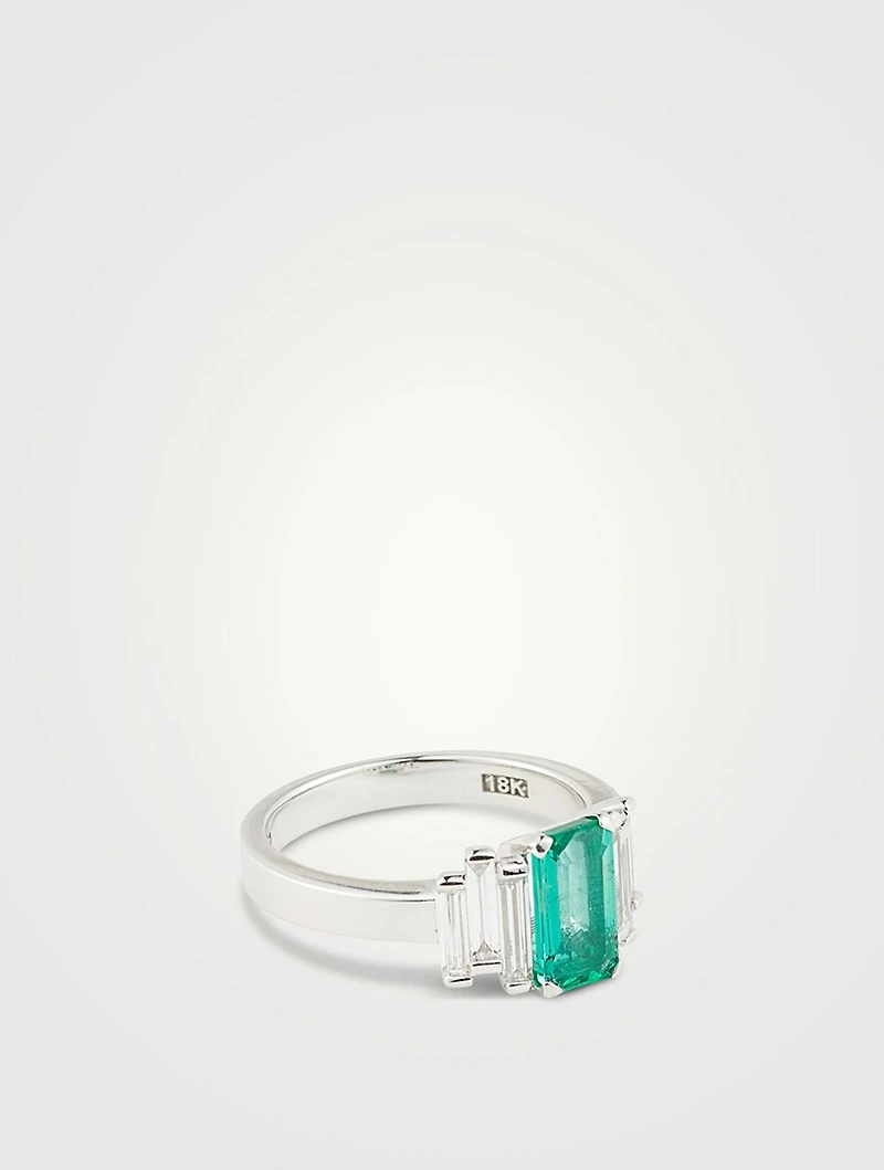 One-Of-A-Kind 18K White Gold Emerald Ring With Diamonds
