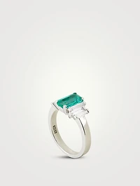 One-Of-A-Kind 18K White Gold Emerald Ring With Diamonds