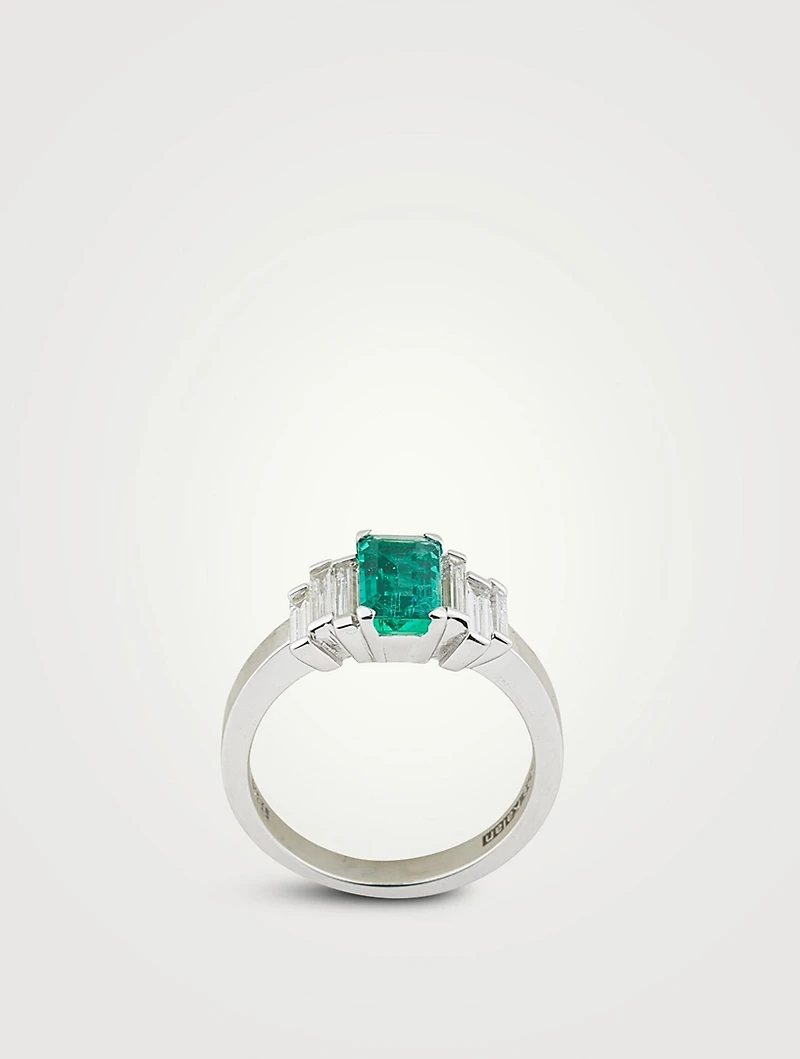 One-Of-A-Kind 18K White Gold Emerald Ring With Diamonds