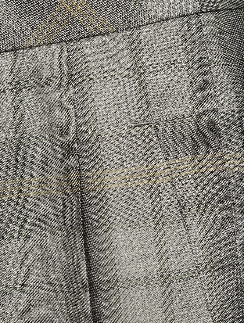 Cashmere Silk Gabardine Wide-Leg Trousers Check Print