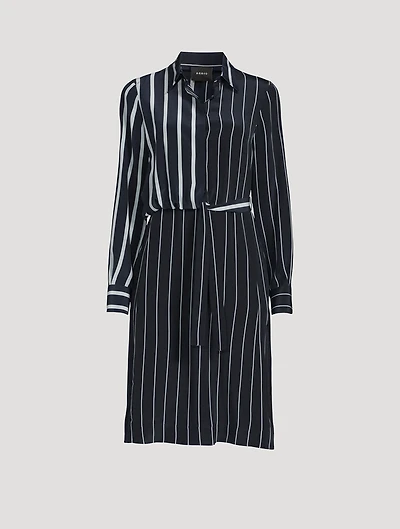 Silk Crêpe Side-Tie Shirt Dress In Stripe Print