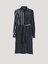 Silk Crêpe Side-Tie Shirt Dress In Stripe Print
