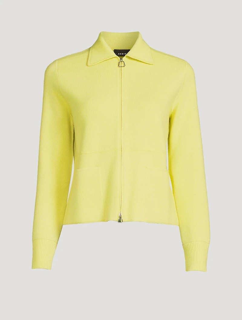 Cashmere Piqué Zip Cardigan