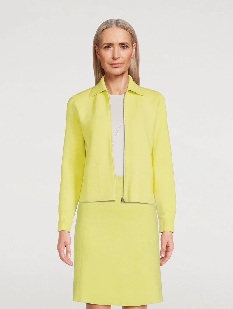 Cashmere Piqué Zip Cardigan
