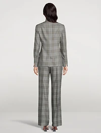 Cashmere Silk Gabardine Double-Breasted Blazer Check Print