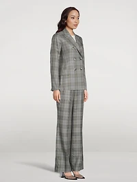 Cashmere Silk Gabardine Double-Breasted Blazer Check Print