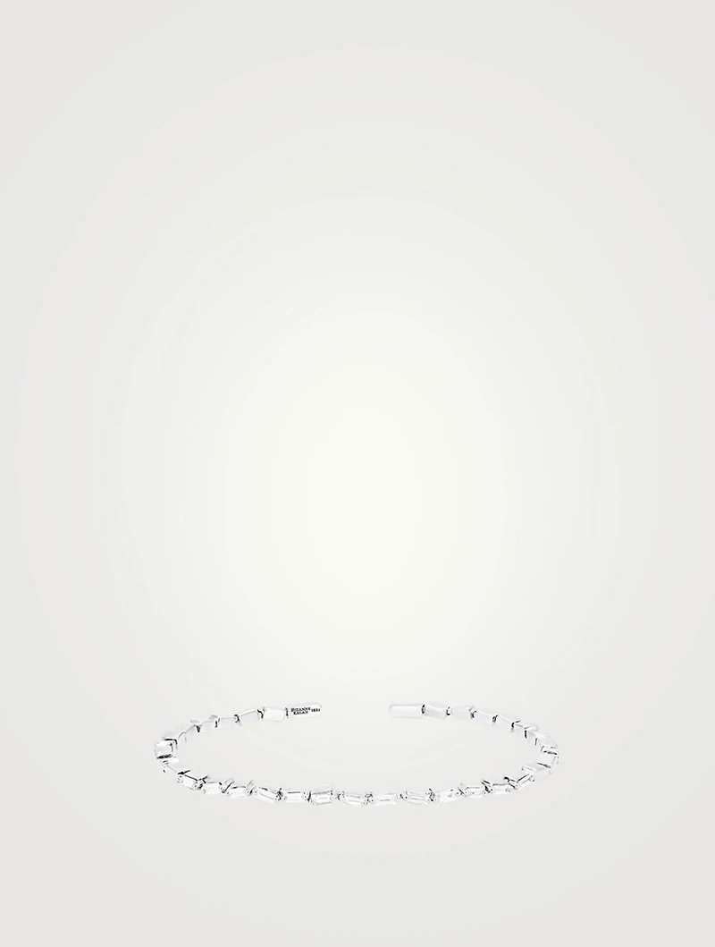 Fireworks 18K White Gold Thin Bangle Bracelet With Diamonds