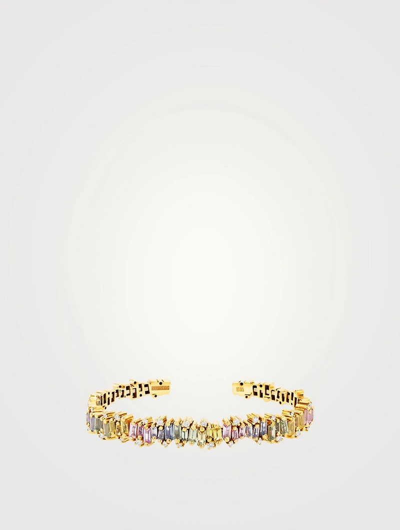 Pastel Fireworks 18K Gold Flexible Bangle Bracelet With Sapphires And Diamonds