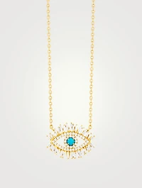 Medium 18K Gold Pavé Evil Eye Pendant Necklace With Turquoise And Diamonds
