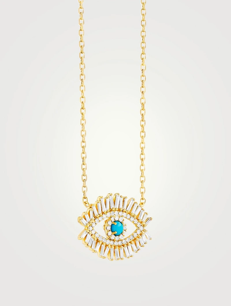Medium 18K Gold Pavé Evil Eye Pendant Necklace With Turquoise And Diamonds