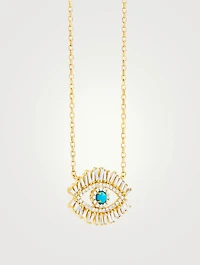 Medium 18K Gold Pavé Evil Eye Pendant Necklace With Turquoise And Diamonds