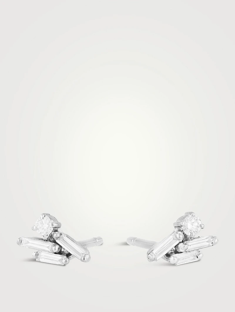 Eva 18K White Gold Fireworks Cluster Diamond Earrings