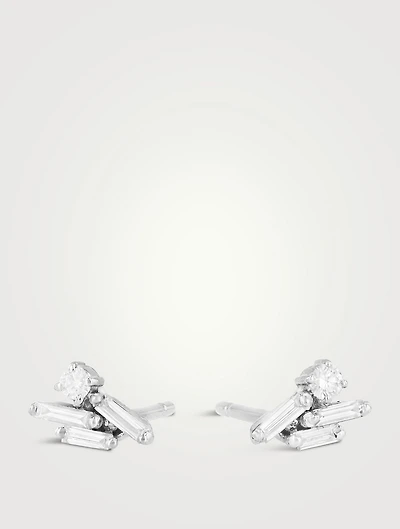 Eva 18K White Gold Fireworks Cluster Diamond Earrings