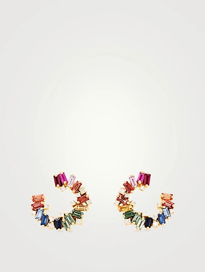 Isla 18K Gold Spiral Hoop Earrings With Rainbow Sapphires And Diamonds