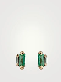 Fireworks 18K Gold Stud Earrings With Emeralds And Diamonds