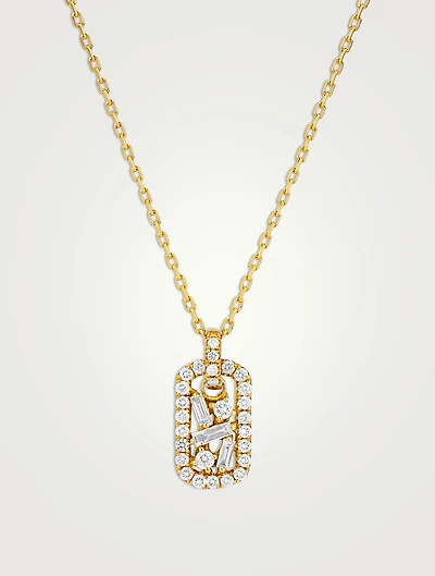 Baby 18K Gold Fireworks Dog Tag Pendant Necklace With Diamonds