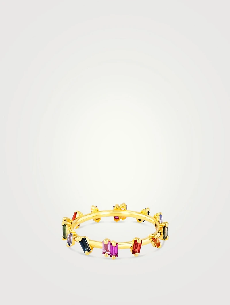 Rainbow Fireworks 18K Gold Barbwire Ring With Sapphires