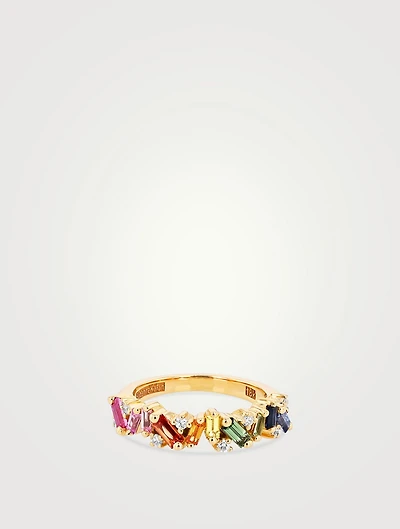 Rainbow Fireworks 18K Gold Frenzy Half Band Ring With Sapphires And Diamonds