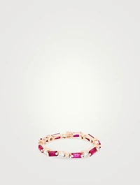 Fireworks 18K Rose Gold Thin Mix Eternity Band Ring With Rubies And Diamonds