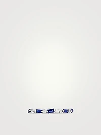 Fireworks 18K White Gold Thin Mix Half Band Ring With Dark Blue Sapphires And Diamonds