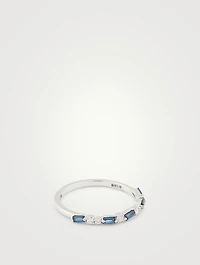 Fireworks 18K White Gold Thin Mix Half Band Ring With Dark Blue Sapphires And Diamonds