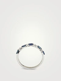 Fireworks 18K White Gold Thin Mix Half Band Ring With Dark Blue Sapphires And Diamonds