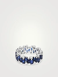 Fireworks 18K White Gold Eternity Band Ring With Dark Blue Sapphires And Diamonds