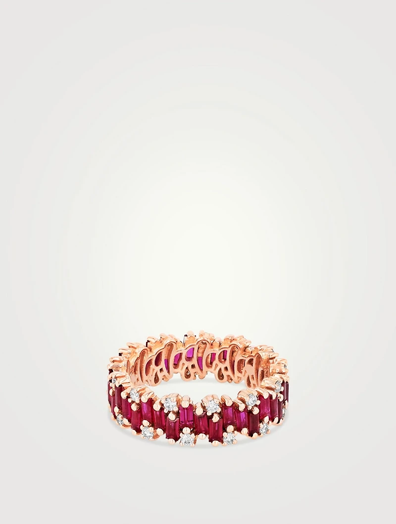 Fireworks 18K Rose Gold Eternity Band Ring With Ruby And Diamonds