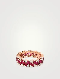 Fireworks 18K Rose Gold Eternity Band Ring With Ruby And Diamonds