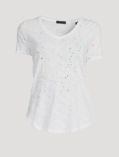 Slub Jersey V-Neck T-Shirt Paint Splatter Print