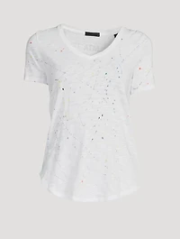 Slub Jersey V-Neck T-Shirt Paint Splatter Print