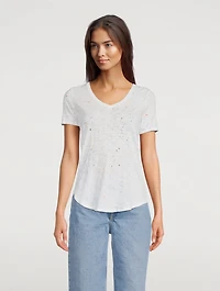 Slub Jersey V-Neck T-Shirt Paint Splatter Print