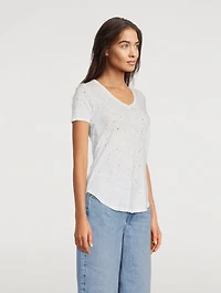 Slub Jersey V-Neck T-Shirt Paint Splatter Print
