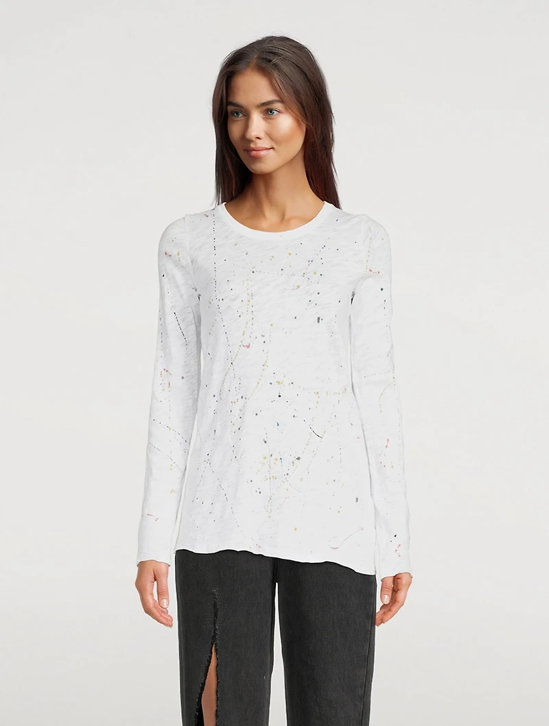 Slub Jersey Long-Sleeve T-Shirt Paint Splatter Print