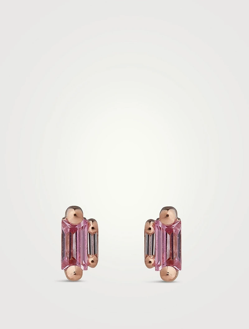 Fireworks 18K Rose Gold Stud Earrings With Pink Sapphire And Diamonds