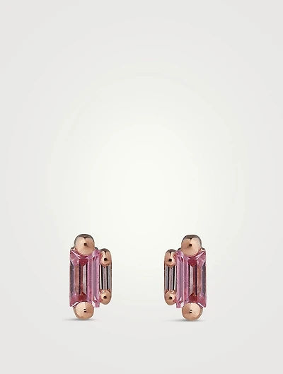 Fireworks 18K Rose Gold Stud Earrings With Pink Sapphire And Diamonds