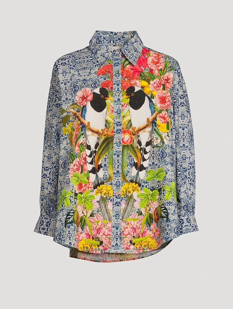 Boyfriend Organic Cotton Shirt Bird Print