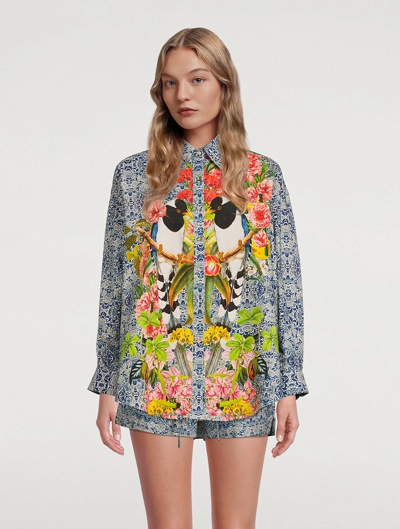 Boyfriend Organic Cotton Shirt Bird Print