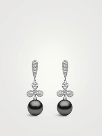 18K White Gold Tahitian Pearl Drop Earrings With Diamonds