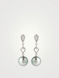 18K White Gold Tahitian Pearl Drop Earrings With Diamonds