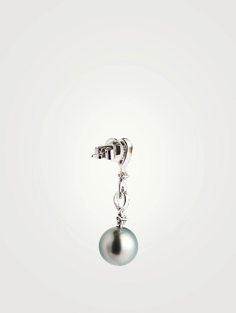 18K White Gold Tahitian Pearl Drop Earrings With Diamonds