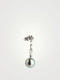 18K White Gold Tahitian Pearl Drop Earrings With Diamonds