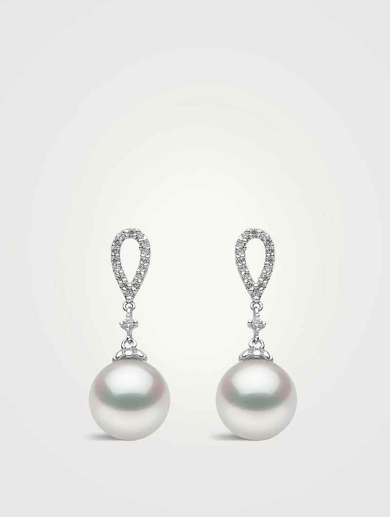 18K White Gold South Sea Pearl Drop Earrings With Diamonds